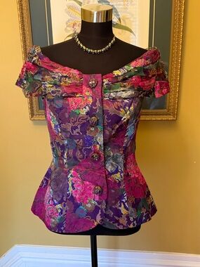 Floral Off-Shoulder Purple Brocade Top
